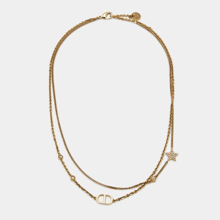 Pre Owned Dior CD Crystals Star Gold Tone Necklace