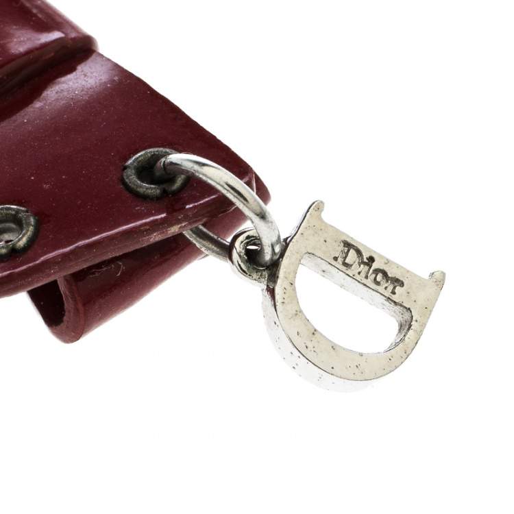 Pre Owned Dior Red Bow Patent Leather Silver Tone Drop Earrings