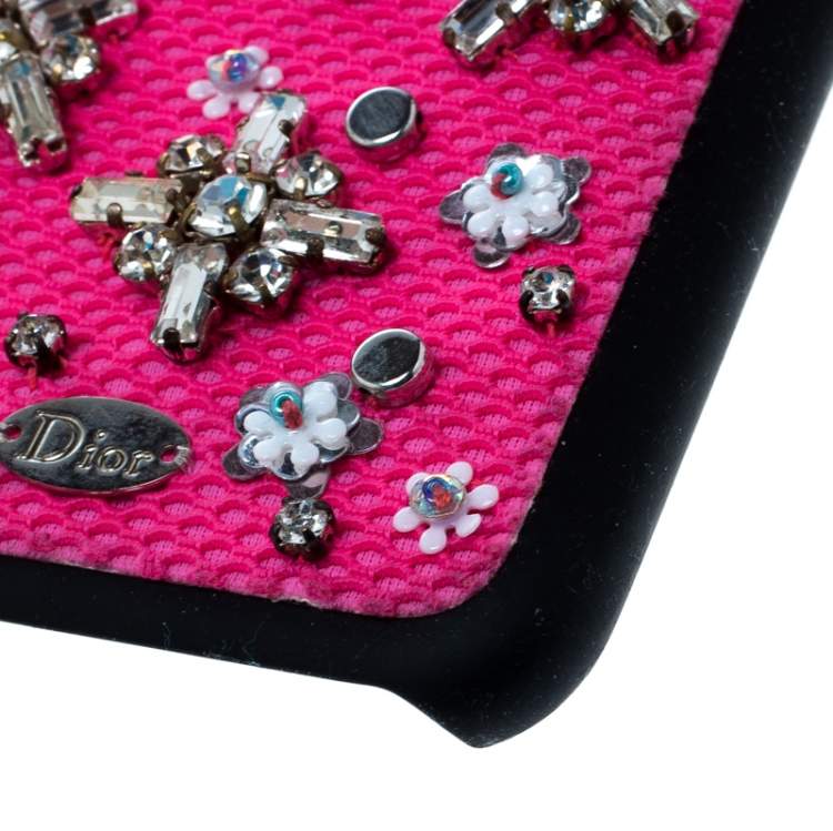Pre Owned Dior Pink Crystal and Fabric Stardust Embellished IPhone 6 Case