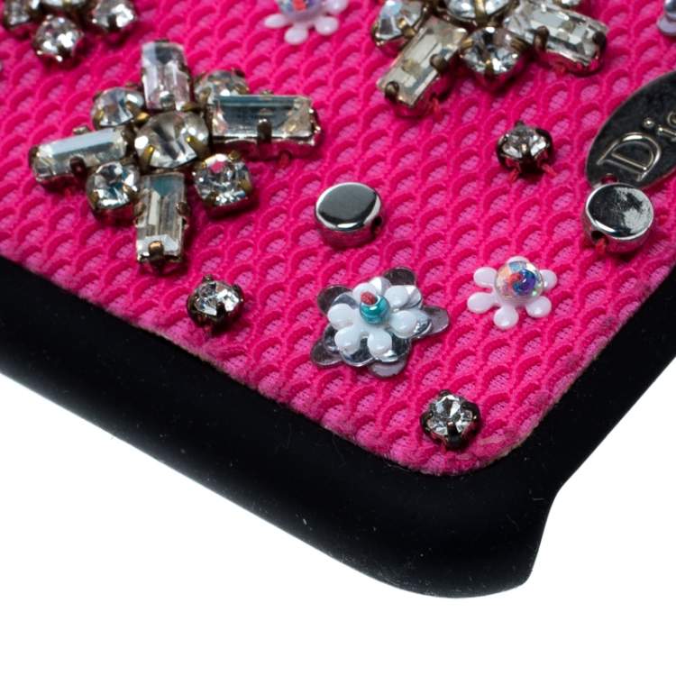 Pre Owned Dior Pink Crystal and Fabric Stardust Embellished IPhone 6 Case