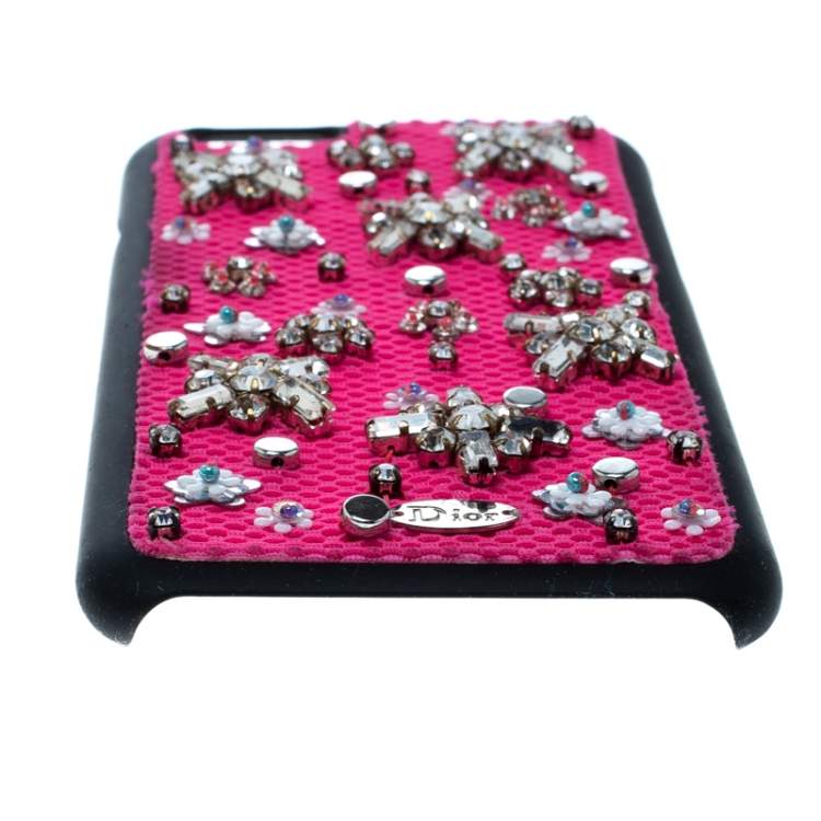 Pre Owned Dior Pink Crystal and Fabric Stardust Embellished IPhone 6 Case