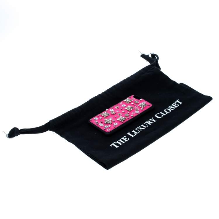 Pre Owned Dior Pink Crystal and Fabric Stardust Embellished IPhone 6 Case