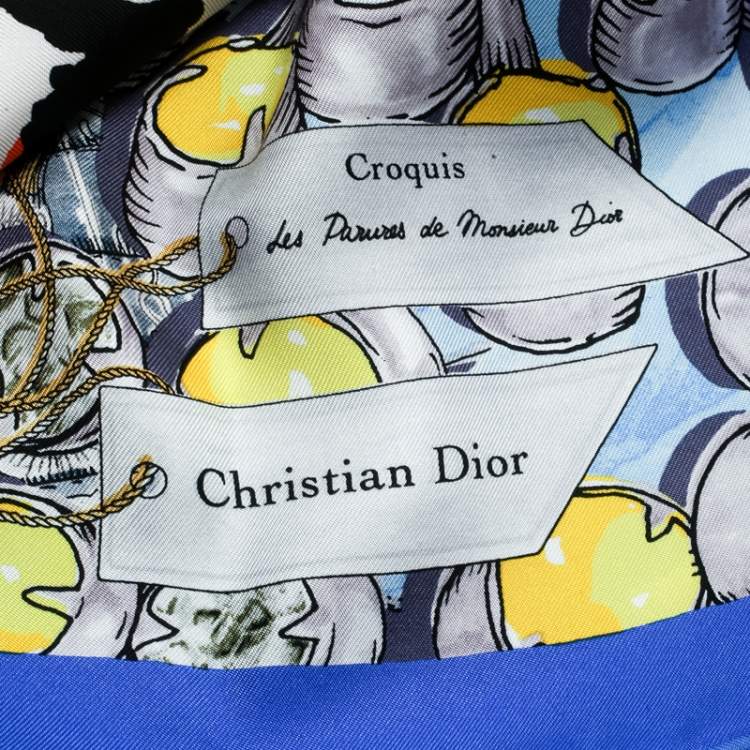 Pre Owned Dior Blue Croquis Printed Silk Square Scarf