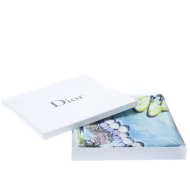 Pre Owned Dior Blue Croquis Printed Silk Square Scarf