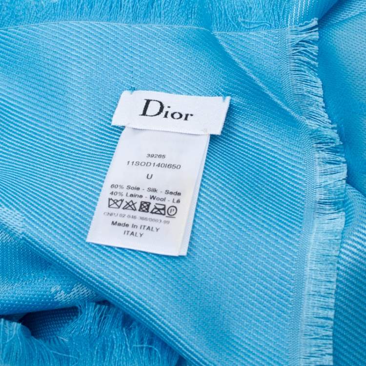 مملوكة مسبقًا Dior Blue So Dior Silk and Wool Jacquard Fringed Edge Shawl