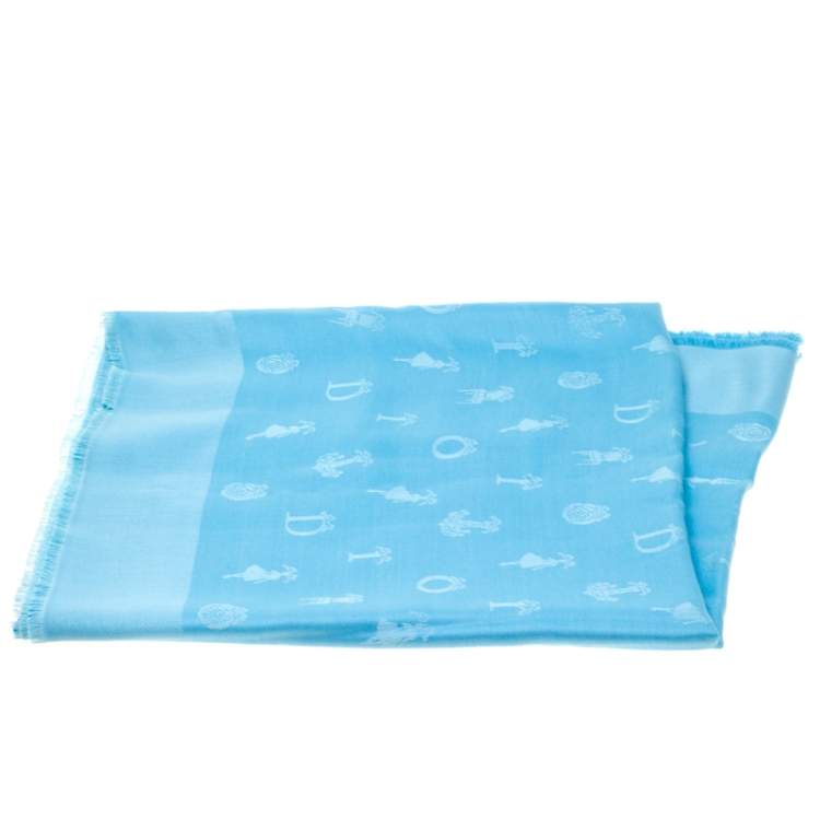 مملوكة مسبقًا Dior Blue So Dior Silk and Wool Jacquard Fringed Edge Shawl