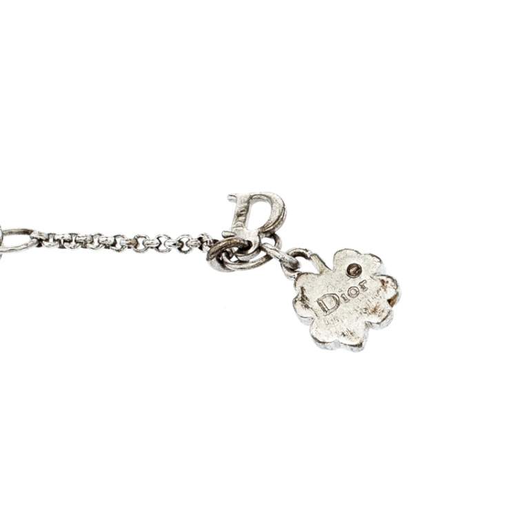 Pre Owned Dior Button Bow Crystal Silver Tone Charm Bracelet