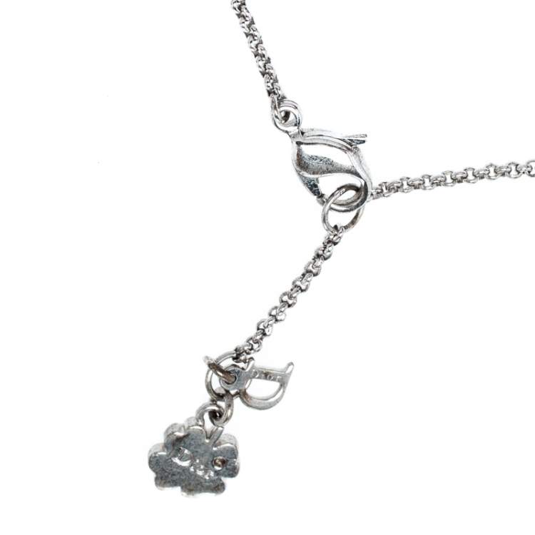 Pre Owned Dior Button Bow Crystal Silver Tone Charm Bracelet