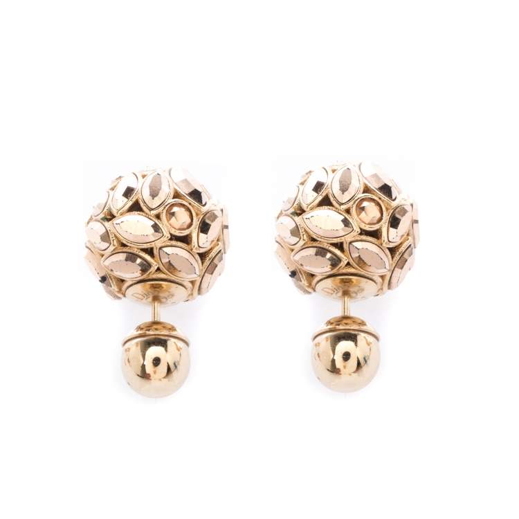 Pre Owned Dior Mise en Dior Tribales Metallic Crystal Gold Tone Stud Earrings