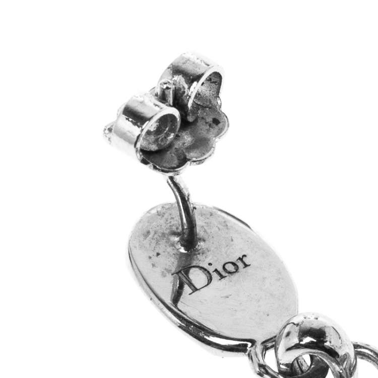 Pre Owned Dior Crystal Heart Silver Tone Set of Three Drop Earrings