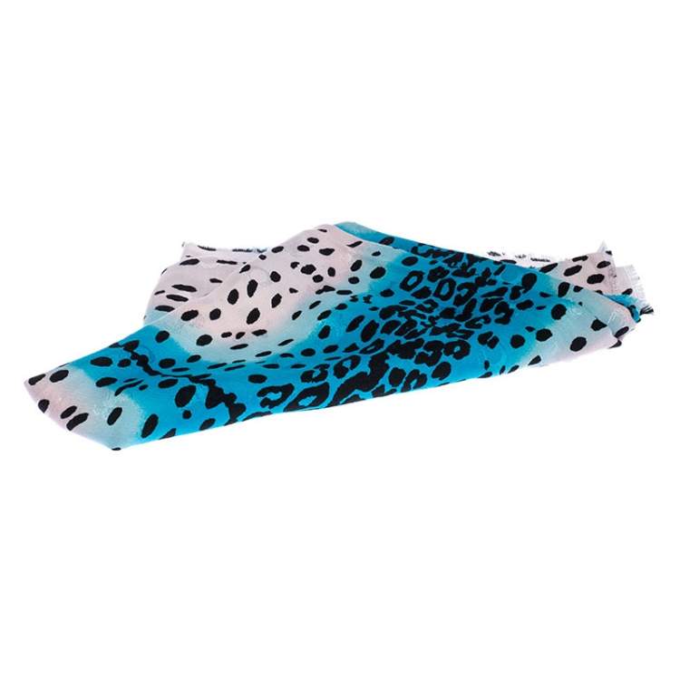 Pre Owned Dior Blue and Pink Leopard Spot Silk Blend Jacquard Scarf