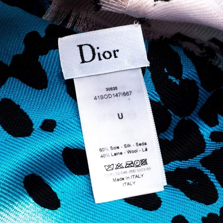 Pre Owned Dior Blue and Pink Leopard Spot Silk Blend Jacquard Scarf
