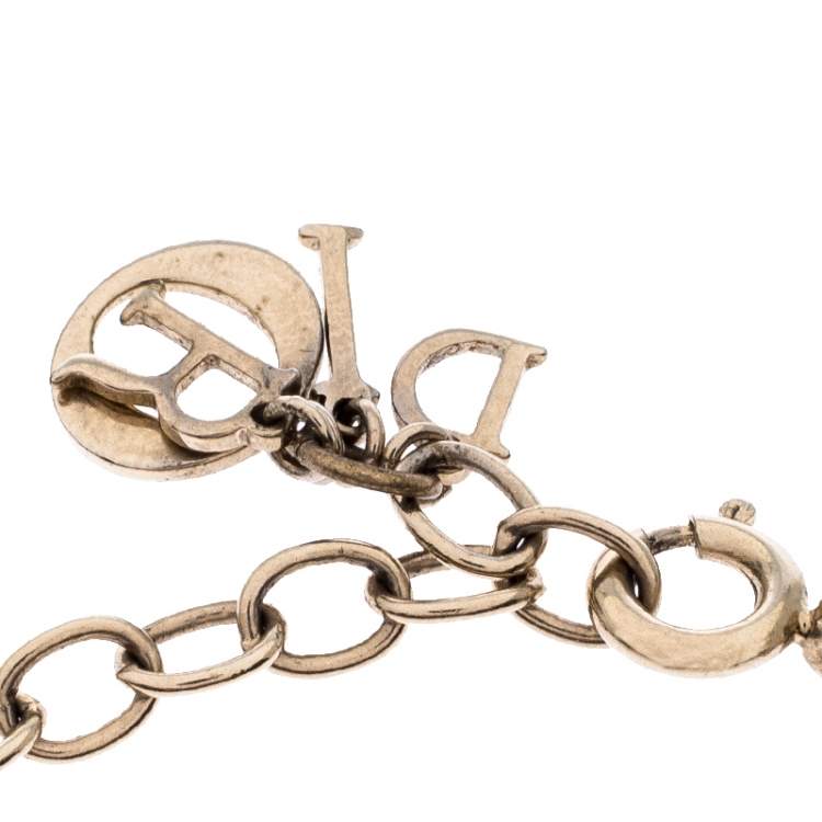 Pre Owned Dior Silver Tone Pink & Red Crystal Studded Heart Charm Bracelet