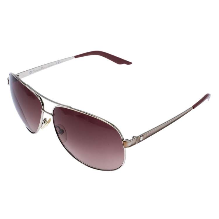 Pre Owned Dior Silver Tone/ Brown Gradient Diorcinquate2 Aviator Sunglasses