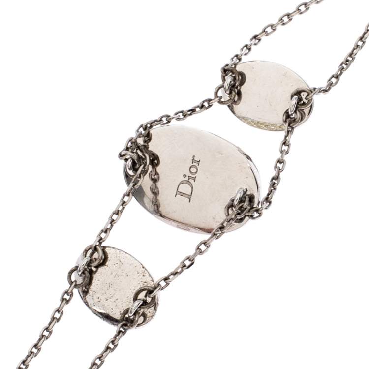 Pre Owned Dior Crystal Silver Tone Chain Link Station Bracelet