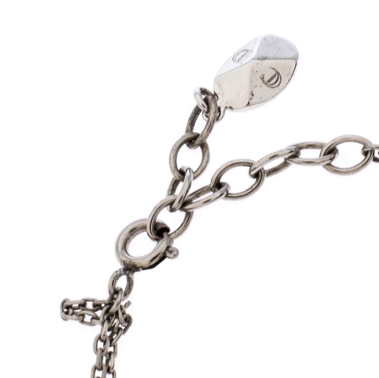 Pre Owned Dior Crystal Silver Tone Chain Link Station Bracelet