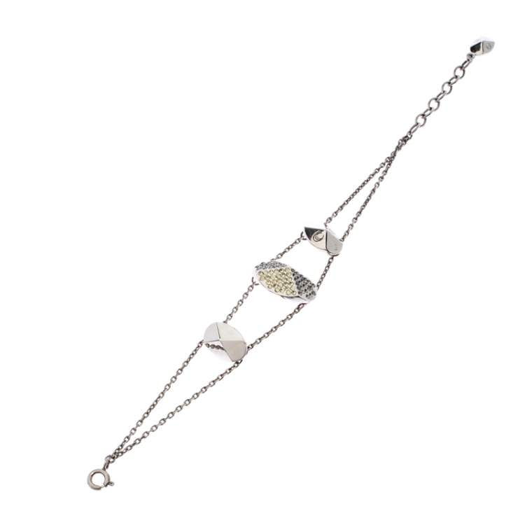 Pre Owned Dior Crystal Silver Tone Chain Link Station Bracelet