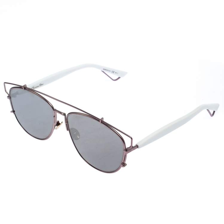 Pre Owned Dior Rose Gold and White/ Silver Mirrored DiorTechnologic Aviator Sunglasses
