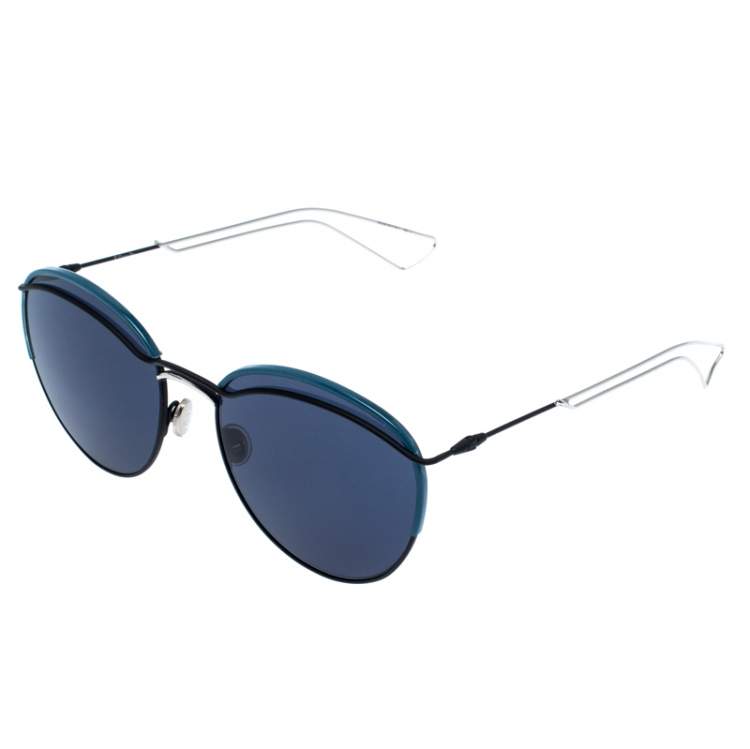 Pre Owned Dior Black and Silver /Blue 003KU Dior Round Sunglasses