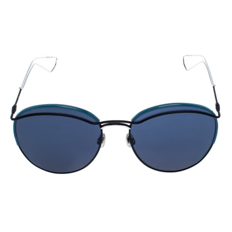 Pre Owned Dior Black and Silver /Blue 003KU Dior Round Sunglasses
