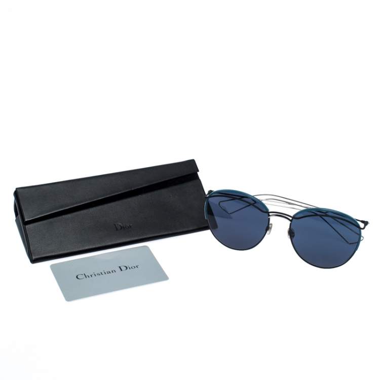 Pre Owned Dior Black and Silver /Blue 003KU Dior Round Sunglasses