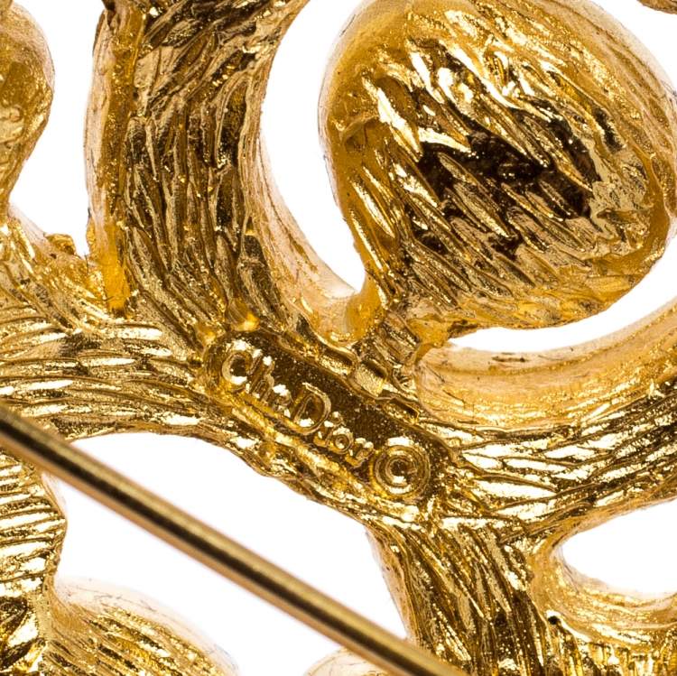 Pre Owned Dior Vintage Multicolor Crystal Gold Tone Pin Brooch