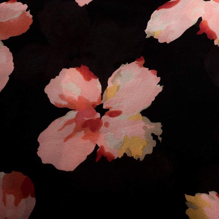 Pre Owned Dior Black Floral Print Silk Ruffled Hem Scarf