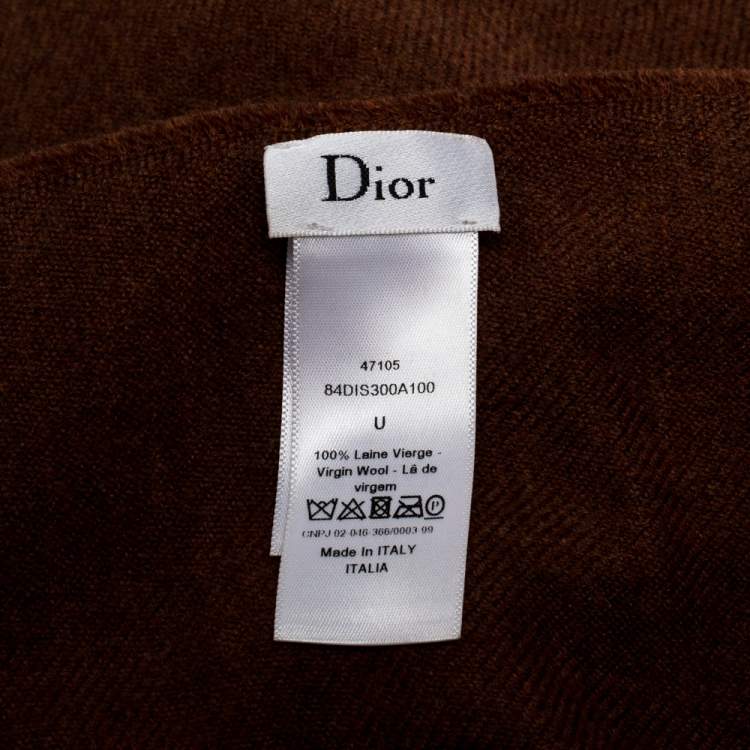 مملوكة مسبقًا Dior Brown Wool Jacquard Logo Detail Fringed Scarf