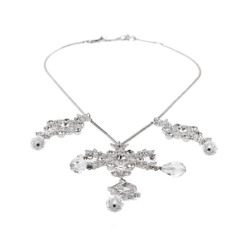 Pre Owned Dior Snowflake Charm Crystal Embellished Silver Tone Pendant Necklace