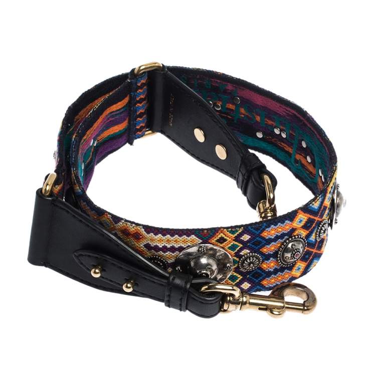 Pre Owned Dior Multicolor Studded Canvas Bohemian Inspired Shoulder Strap