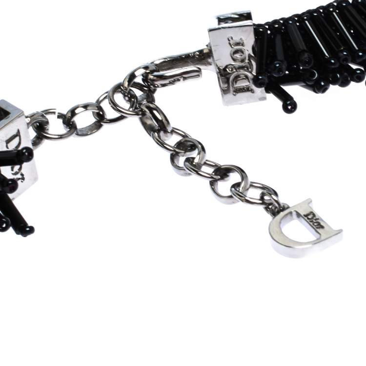 Pre Owned Dior Black Bead Embellished Bow Hook Choker Necklace