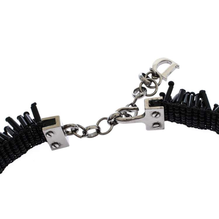 Pre Owned Dior Black Bead Embellished Bow Hook Choker Necklace