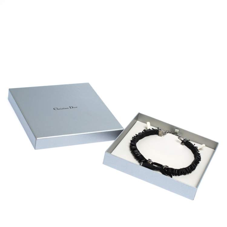 Pre Owned Dior Black Bead Embellished Bow Hook Choker Necklace
