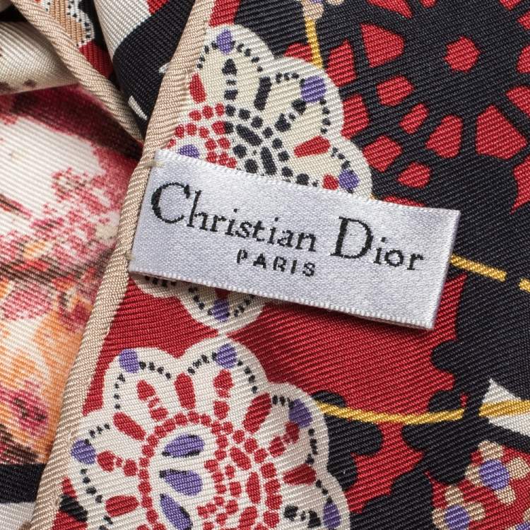 Pre Owned Dior Pink Abstract Floral Printed Silk Square Scarf 