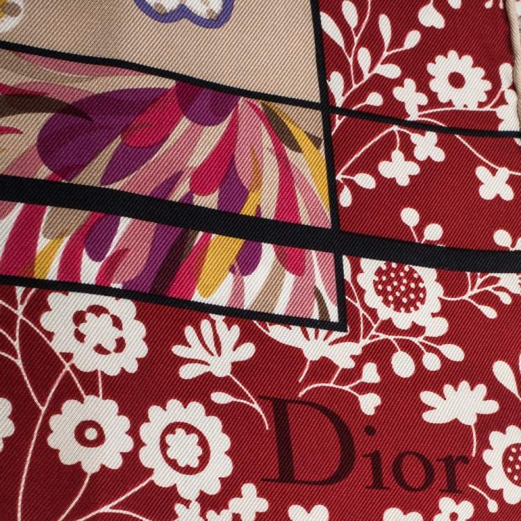 Pre Owned Dior Pink Abstract Floral Printed Silk Square Scarf 