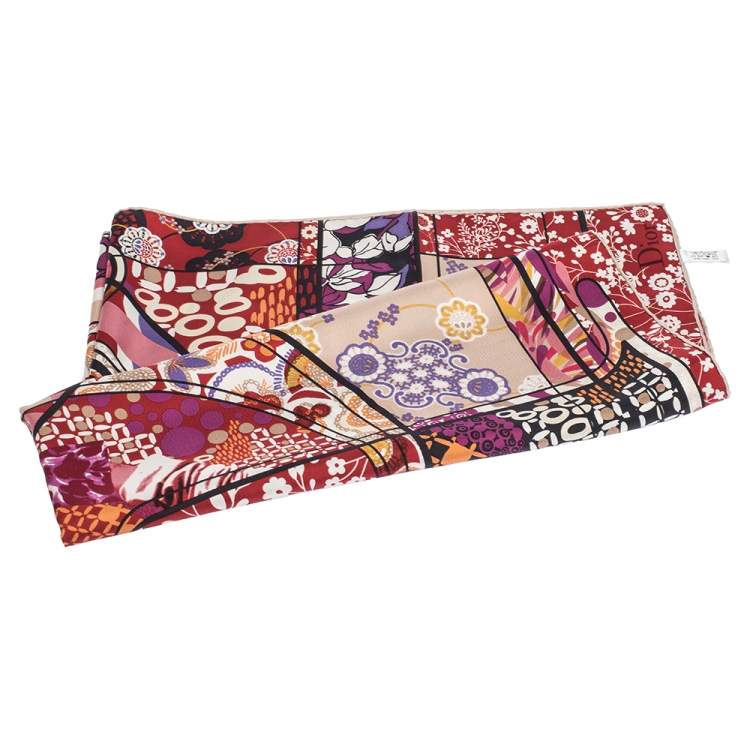 Pre Owned Dior Pink Abstract Floral Printed Silk Square Scarf 