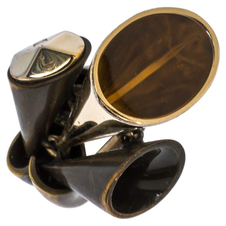 Pre Owned Dior Aged Brass Tone Chester Cocktail Ring Size EU 54.5