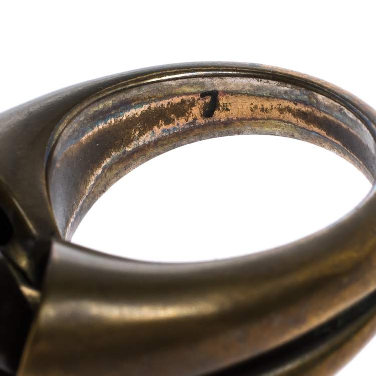 Pre Owned Dior Aged Brass Tone Chester Cocktail Ring Size EU 54.5
