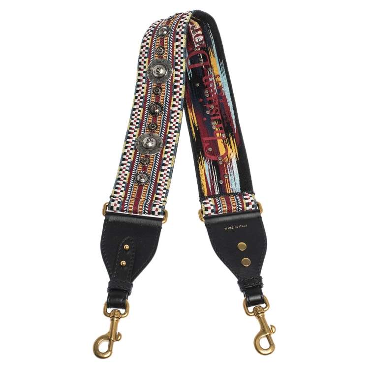 Pre Owned Dior Multicolor Studded Canvas and Leather Bohemian Inspired Shoulder Strap