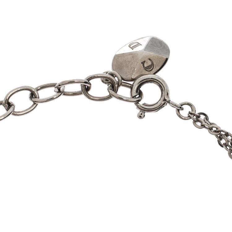 Pre Owned  Dior Crystal Logo Silver Tone Double Chain Bracelet