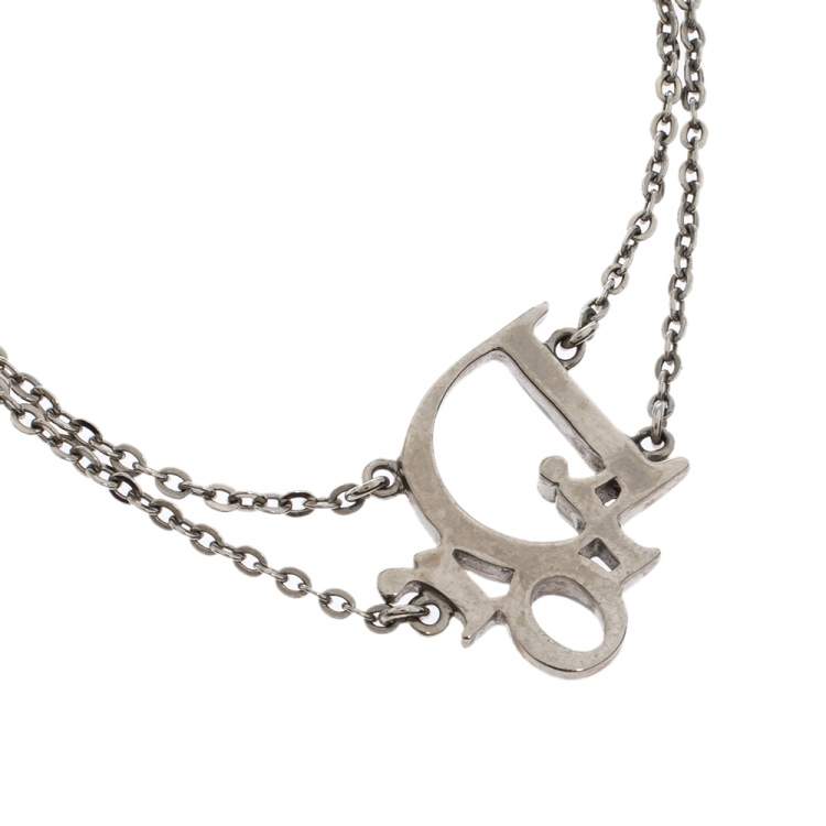 Pre Owned  Dior Crystal Logo Silver Tone Double Chain Bracelet