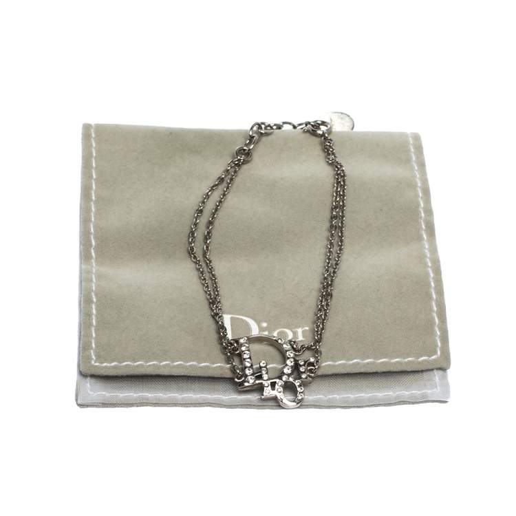 Pre Owned  Dior Crystal Logo Silver Tone Double Chain Bracelet