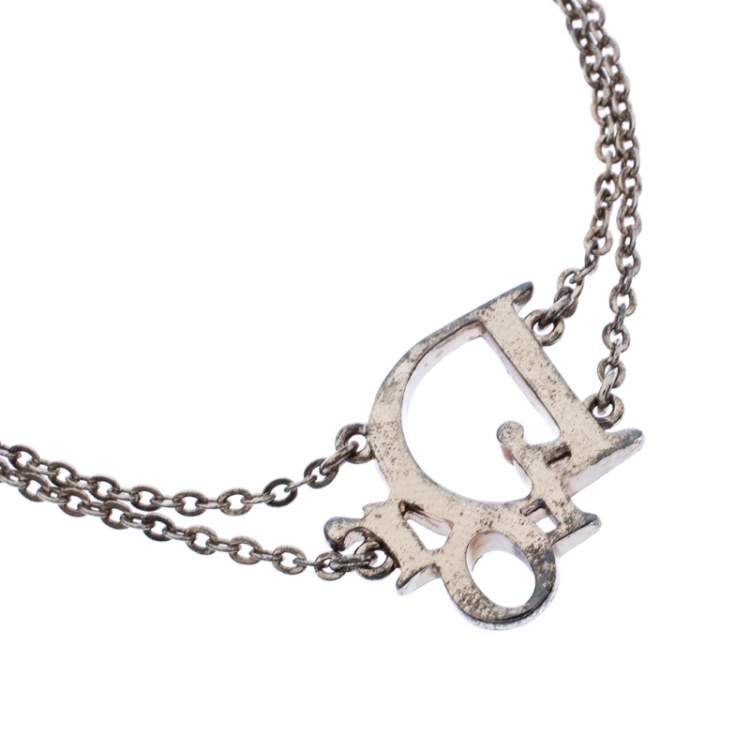 Pre Owned Dior Oblique Crystal Silver Tone Bracelet