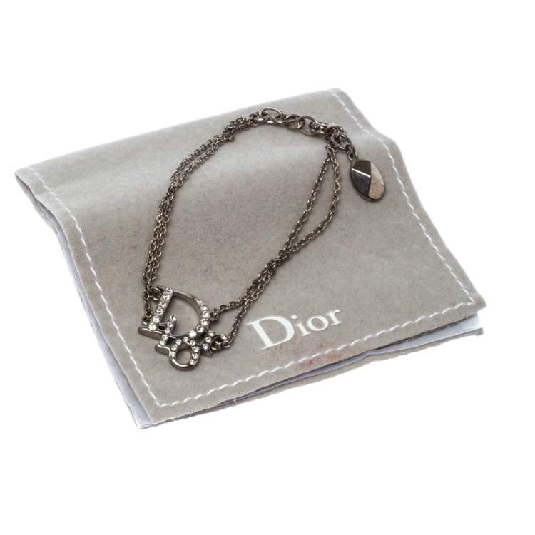Pre Owned Dior Oblique Crystal Silver Tone Bracelet