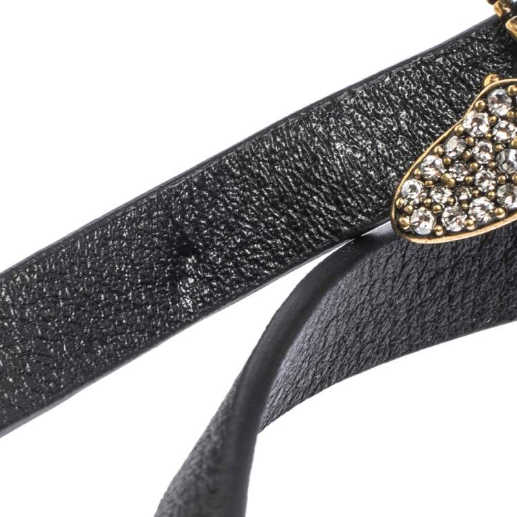 Pre Owned Christian Dior Crystal Bee Leather Double Wrap Bracelet