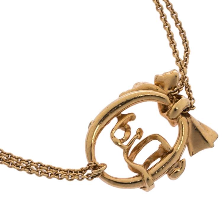 Pre Owned  Dior Bow Monogram Gold Tone Double Chain Bracelet