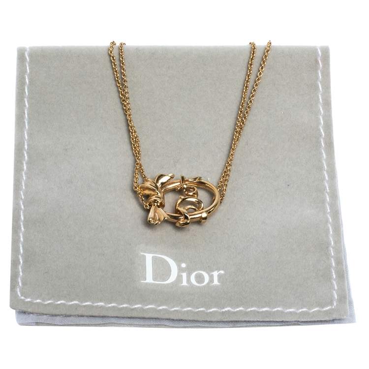 Pre Owned  Dior Bow Monogram Gold Tone Double Chain Bracelet