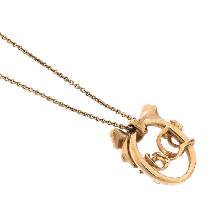 Pre Owned Dior Gold Tone Oval Bow Pendant Necklace