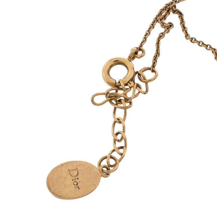 Pre Owned Dior Gold Tone Oval Bow Pendant Necklace