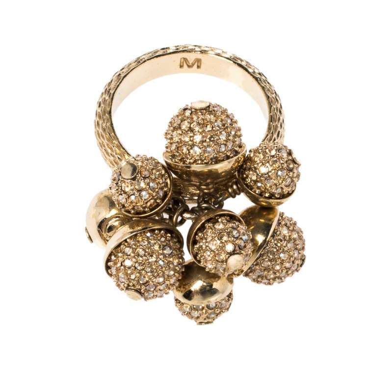 Pre Owned Dior Mise en Dior Crystal Embellished Gold Tone Ring M